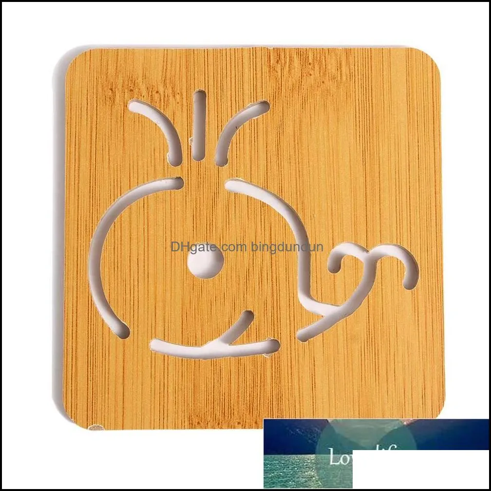 cartoon hollow wooden square tea cup mat thick heat insulation pad table holder nonslip pot plate