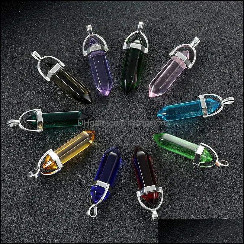 colorful glass crystal pillar charms hexagon prism shape pendants for jewelry making earrings necklace jiaminstore