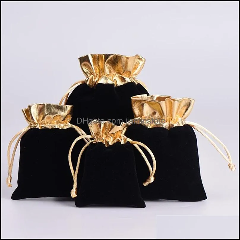 100pcs/lot black 7x9cm 9x12cm velvet beaded drawstring pouches jewelry gift pouch drawstring bags for wedding favors beads 1018 q2