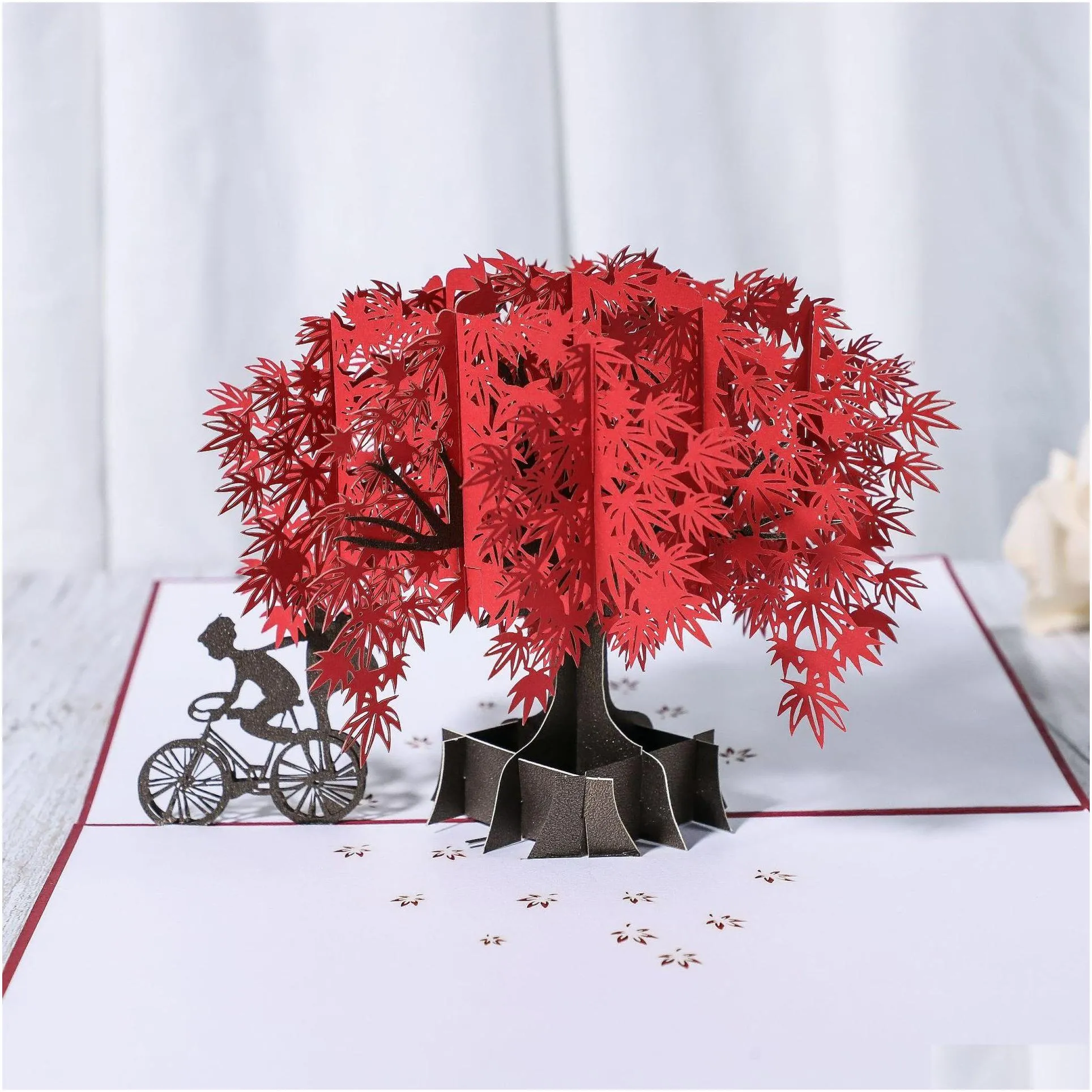3d anniversary card/ up card red maple handmade gifts couple thinking of you card wedding party love valentines day greeting card