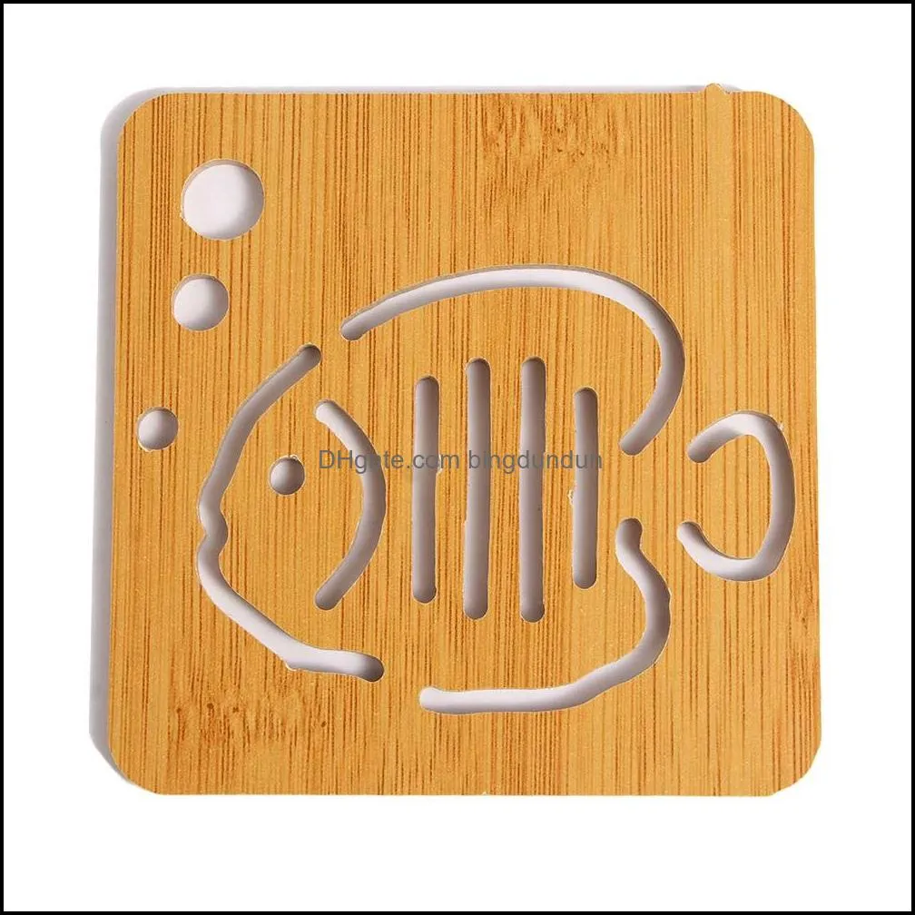 cartoon hollow wooden square tea cup mat thick heat insulation pad table holder nonslip pot plate