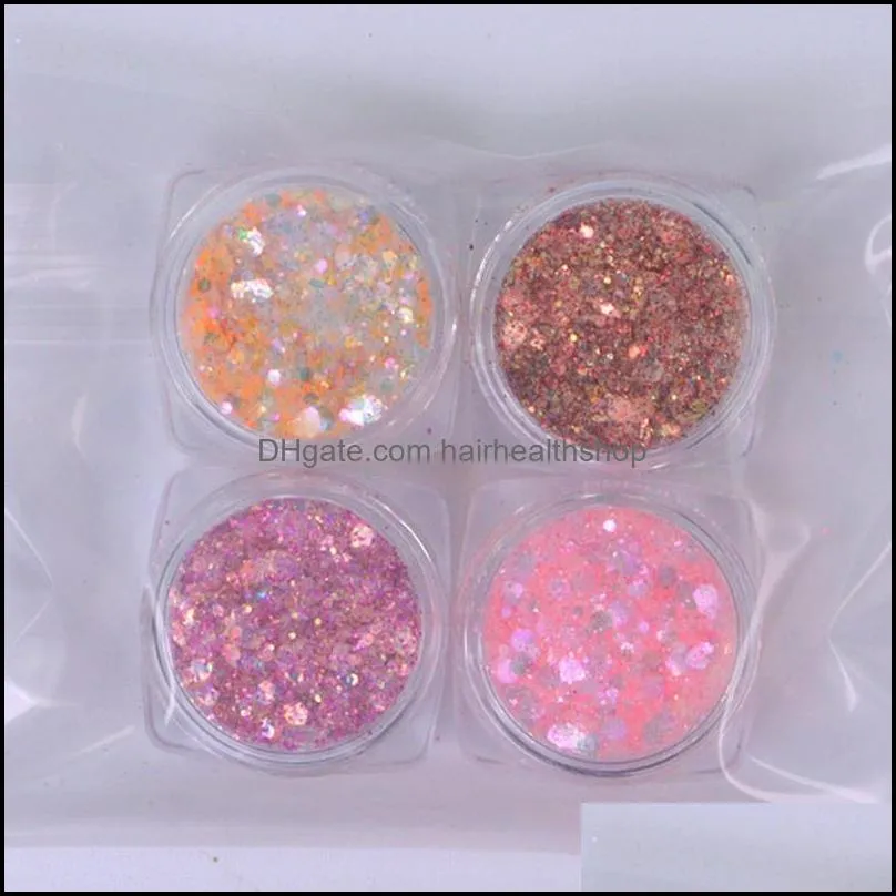 nail glitter 4pcs/lot laser art holographic flakes powder set manicure chrome pigment diy for nails gel polishnail