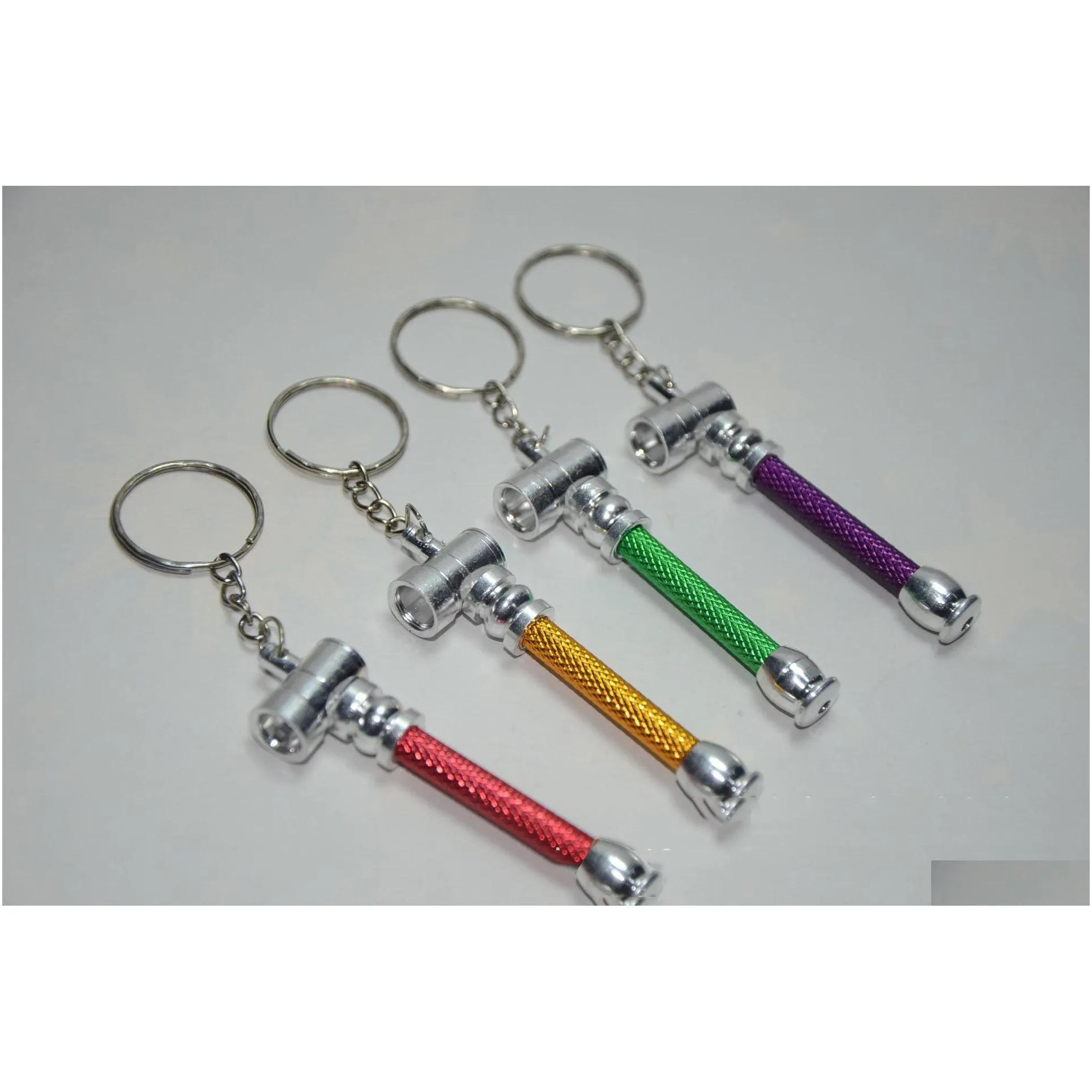 creative smoke metal pipes with key chain portable smoking pipe herb tobacco pipes smoking accessories tools random color wvt0160