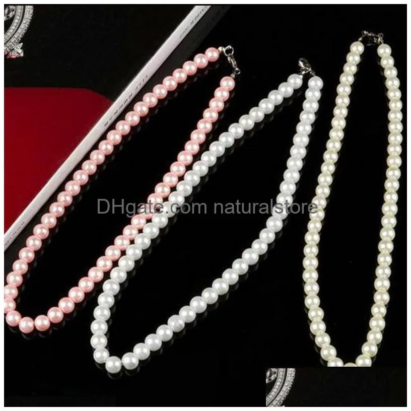 chic single strand faux imitation pearl 8mm pearl bib statement necklace jewellery gift fashion womens short chain fine jewelry for