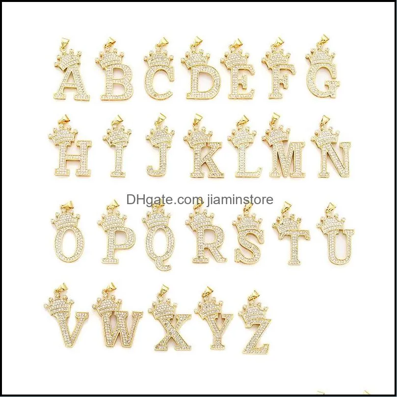 zircon initial necklace pendant 26 letter gold plating crown necklaces for women mens jewelry