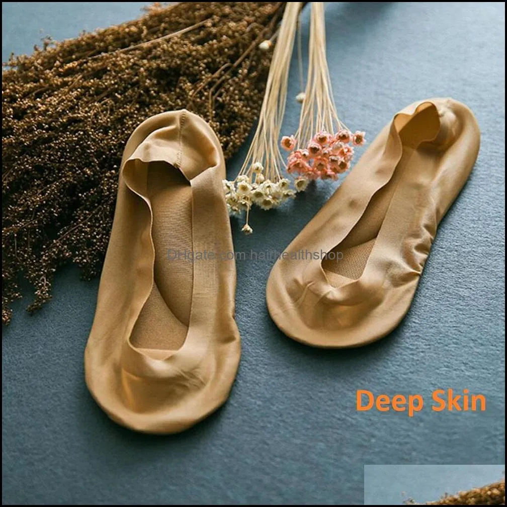 1 pair women summer socks ice silk socks 3d arch foot massage health care shallow mouth silica gel invisible slippers p0262