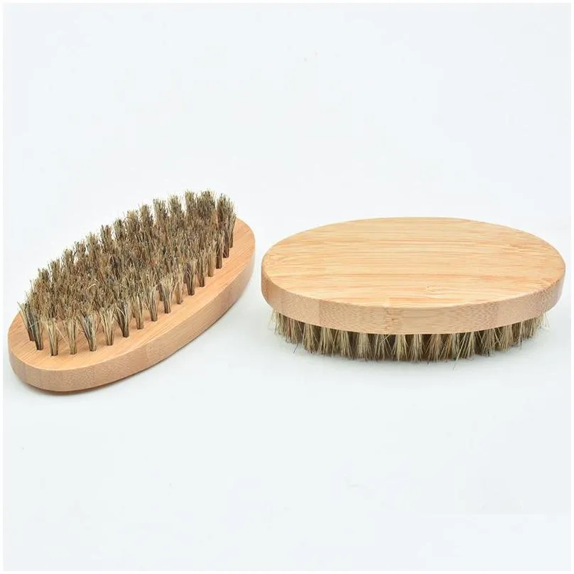 boar bristle hair beard brush hard round wood handle antistatic boar comb hairdressing tool for men beard trim customizable wvt0669