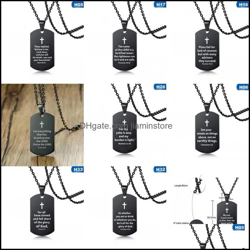 bible verse necklace cross stainless steel mens necklace dog tag pendant religious jewelry black for chris sqckwx queen66 2070 q2