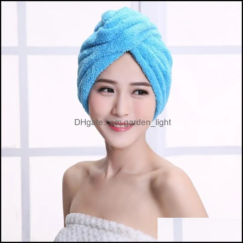 magic quick dry hair towel absorbing bathing shower cap hairs drying ponytail holder cap lady coral fleece hooded towels rrb14440