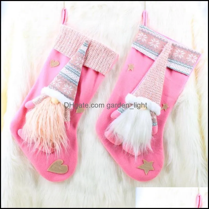 pink christmas stocking faceless doll flannel christmas hanging decorative stocking 4 pcs/set pink faceless doll decoration