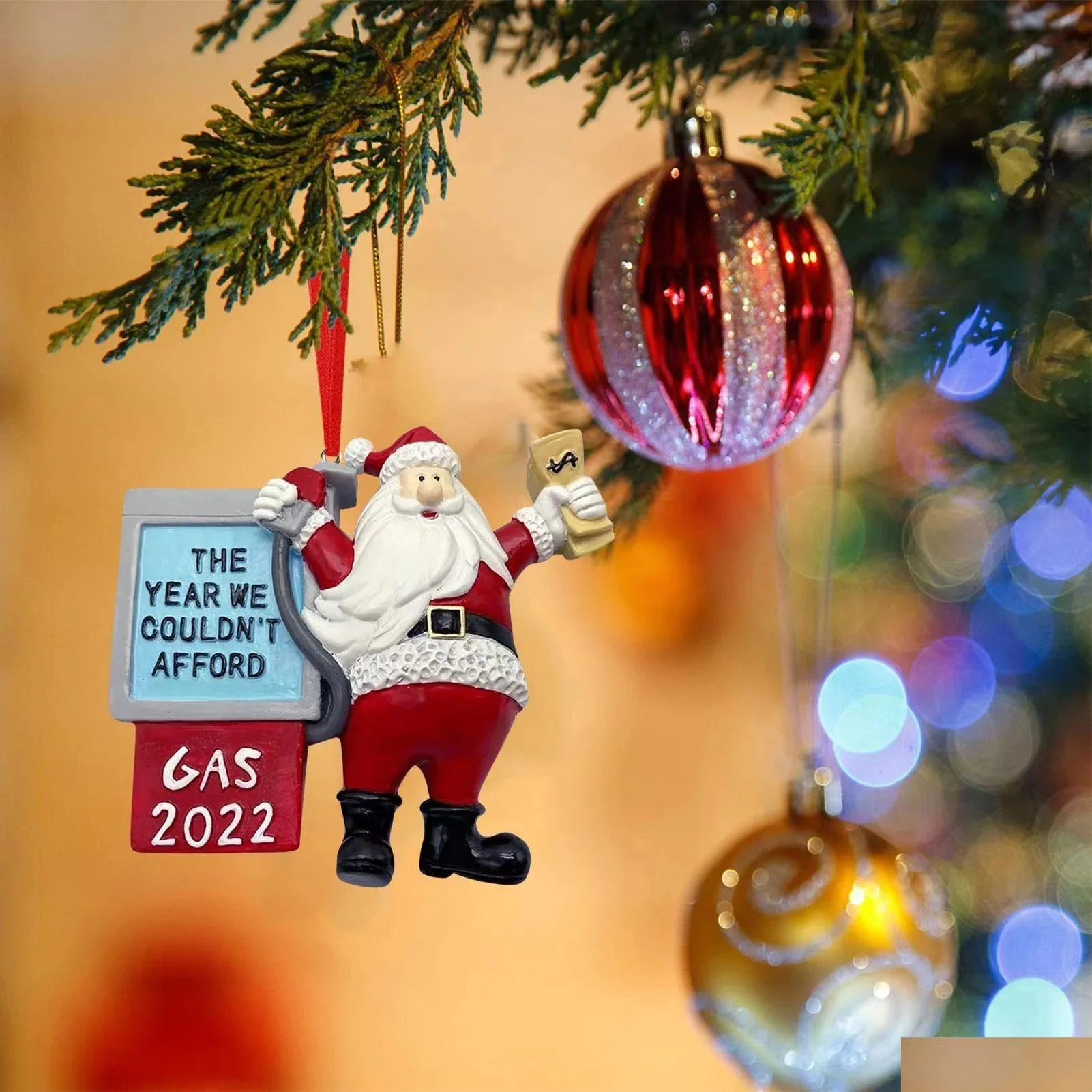 funny xmas santa claus ornaments the year we couldnt afford gas 2022 year christmas tree hanging pendant decoration