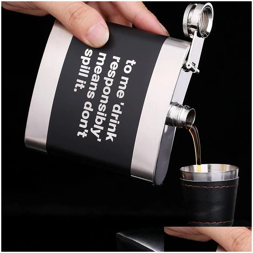 laser english letter hip flask 6oz black stainless steel hip flask metal liquor bottle square whiskey flagon alcohol bottles gift