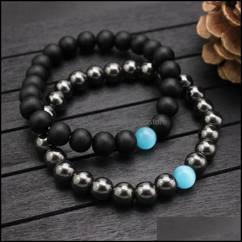 fashion lava mens bracelet semiprecious natural stones onyx hematite beads handmade health stretchy jewelry fit holiday lovers