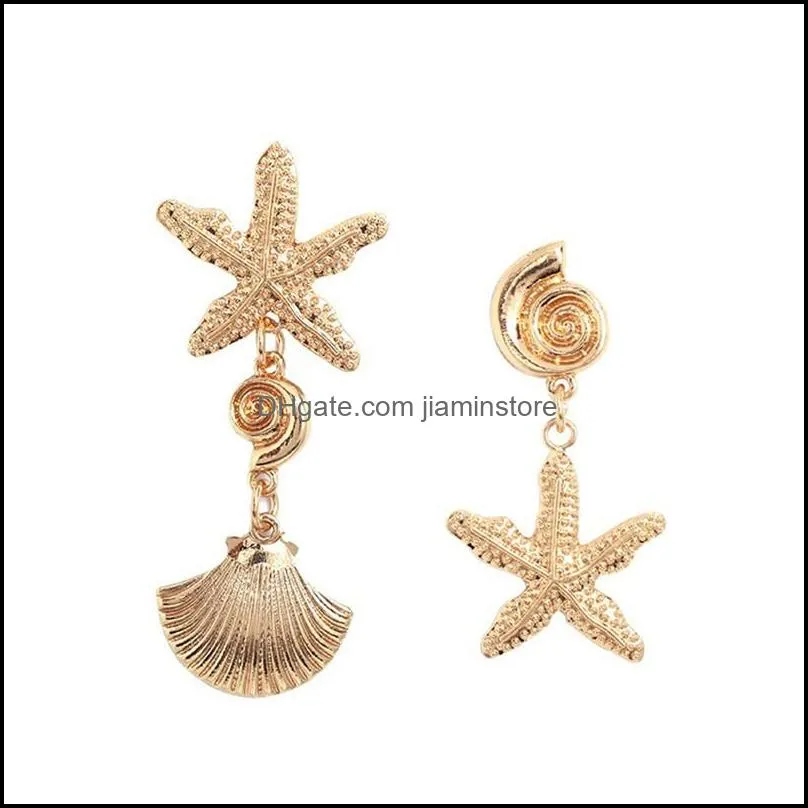 bohemian asymmetry shell dangle drop earrings for women party statement starfish shell earrings gold color metal summer bride jewelry