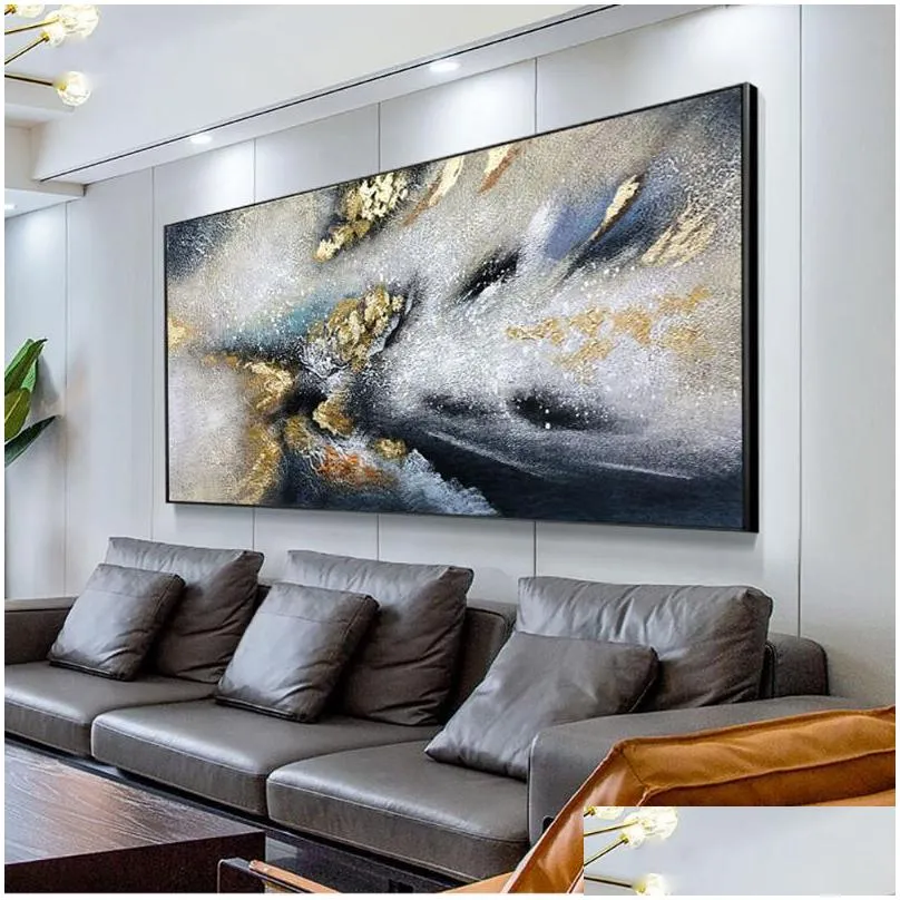 paintings nordic wall art golden oil painting on canvas abstract gold blue texture large salon interior home decor