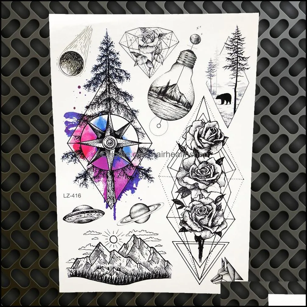 temporary tattoo sticker women body art legs waterproof arm tattoo flower geometric flora black men fake tatoo sexy planet fox