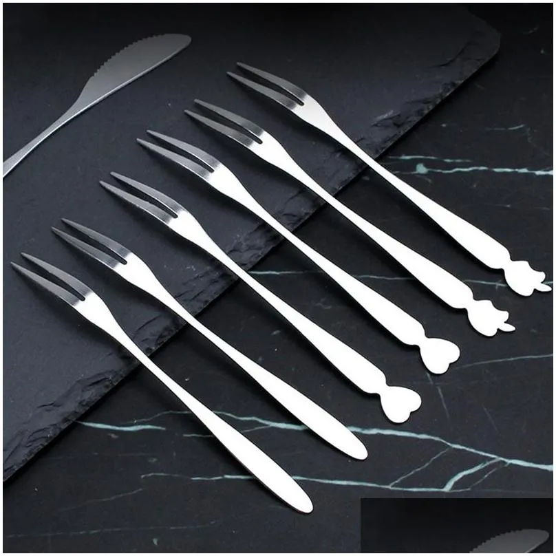 stainless steel fruit fork creative twotooth forks cake moon cakes knife household portable fruits sign wh0383