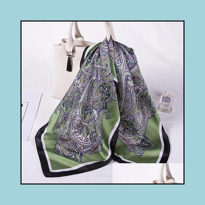 female silk square scarves for women neck wrap hair band elegant floral print headband foulard lady handkerchief