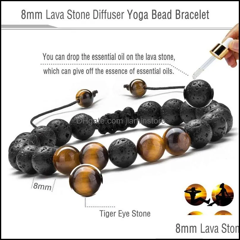 mens volcanic lava beaded bracelets adjustable natural stone beads matte onyx turquoises braided bracelet bangles healing balance yoga