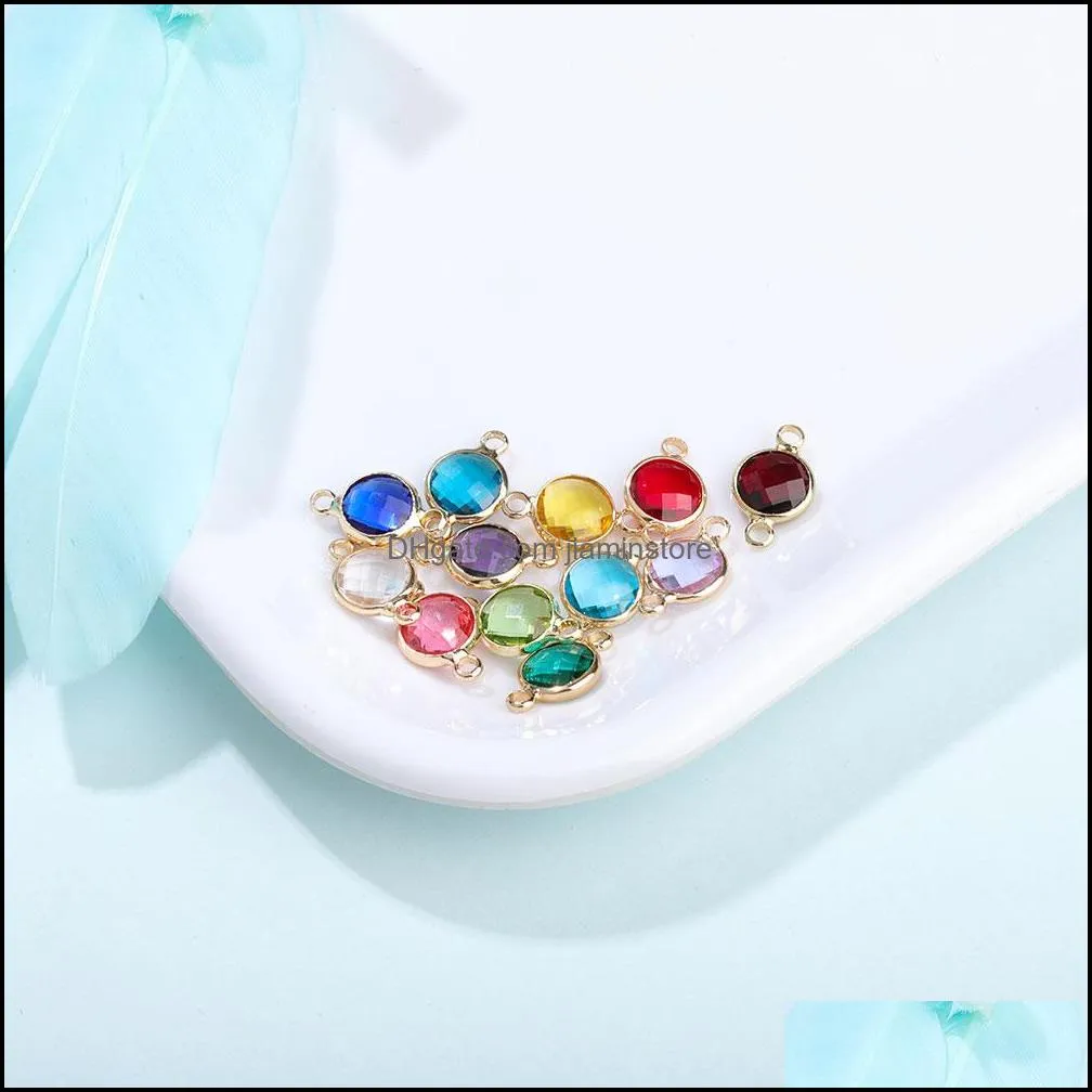 10pcs round gold crystal birthstones double hole connectors charm beads bracelet necklace jewelry making diy jewelry accessories