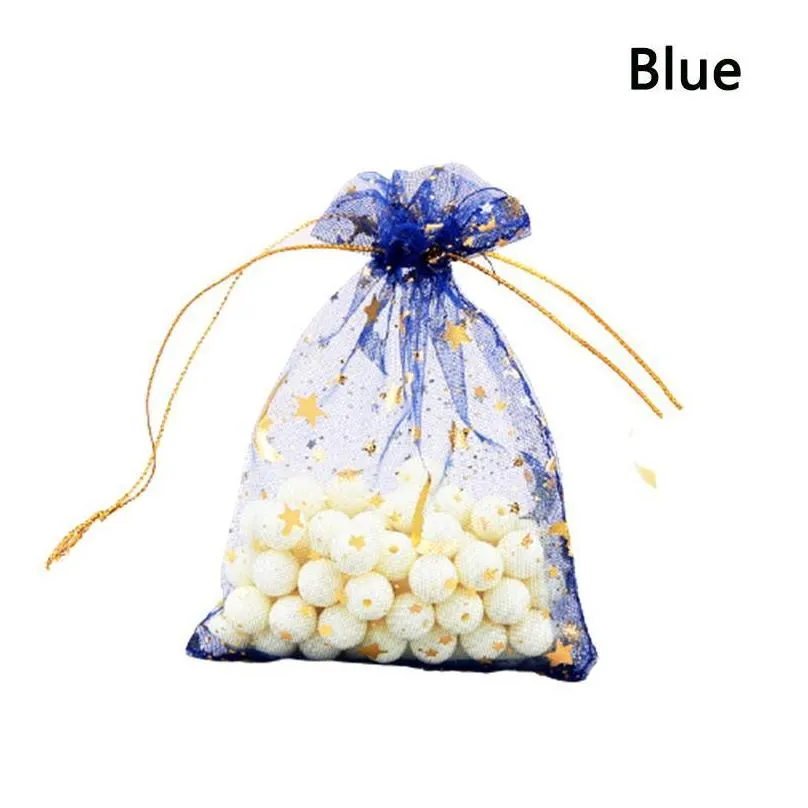 gift wrap 100pcs assorted color organza bags with drawstring gold moon star print mesh jewelry pouch sachet party wedding favor