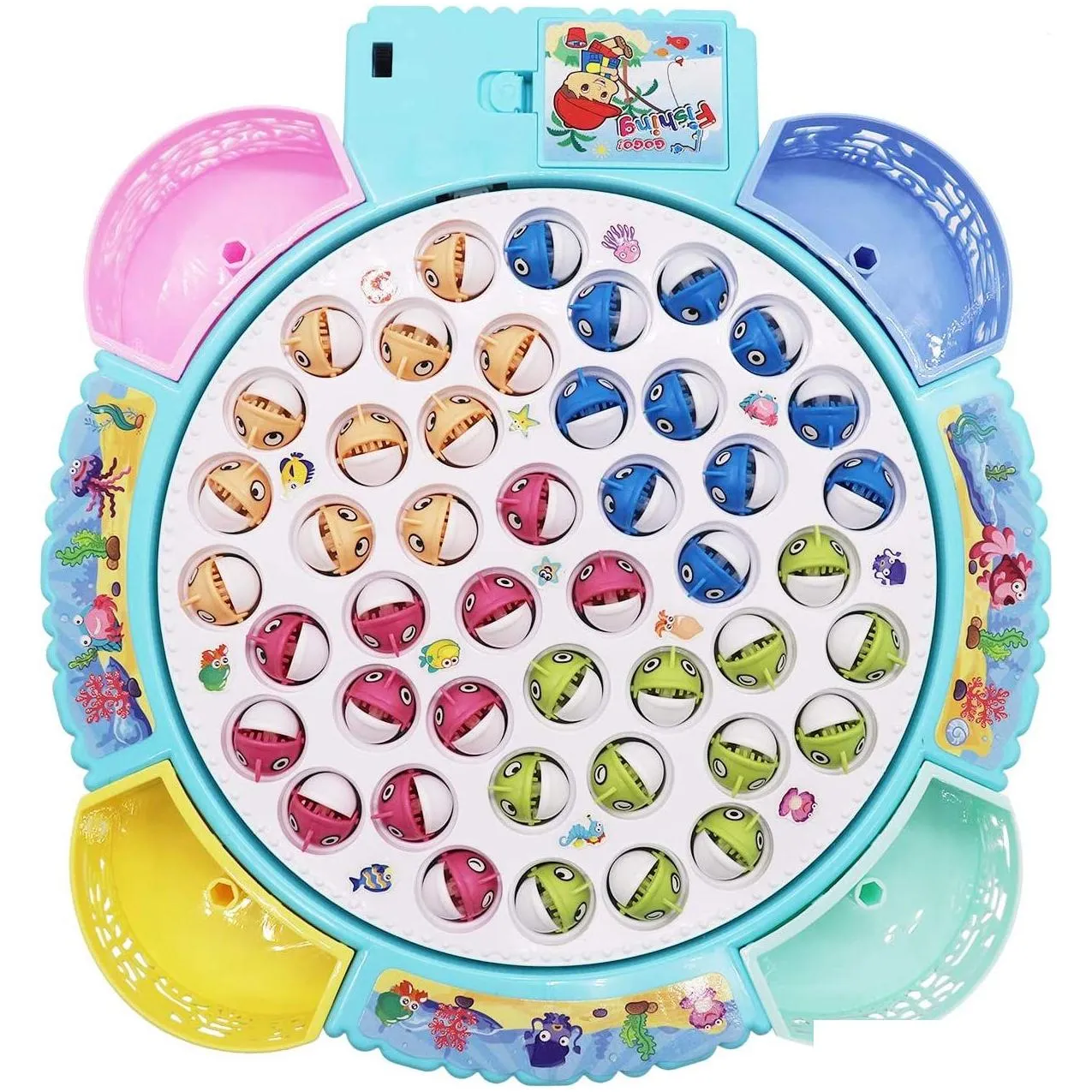 intelligent toys bo fishing game toy rod board rotating with music includes 45 fishs and 4 fishing poles fine motor skill training