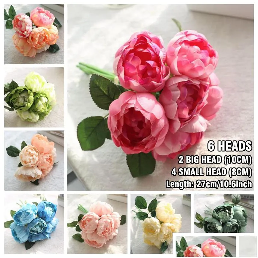 6 heads artificial rose peony silk flower bouquet festival valentines day anniversary gift wedding home table arrangements decoration