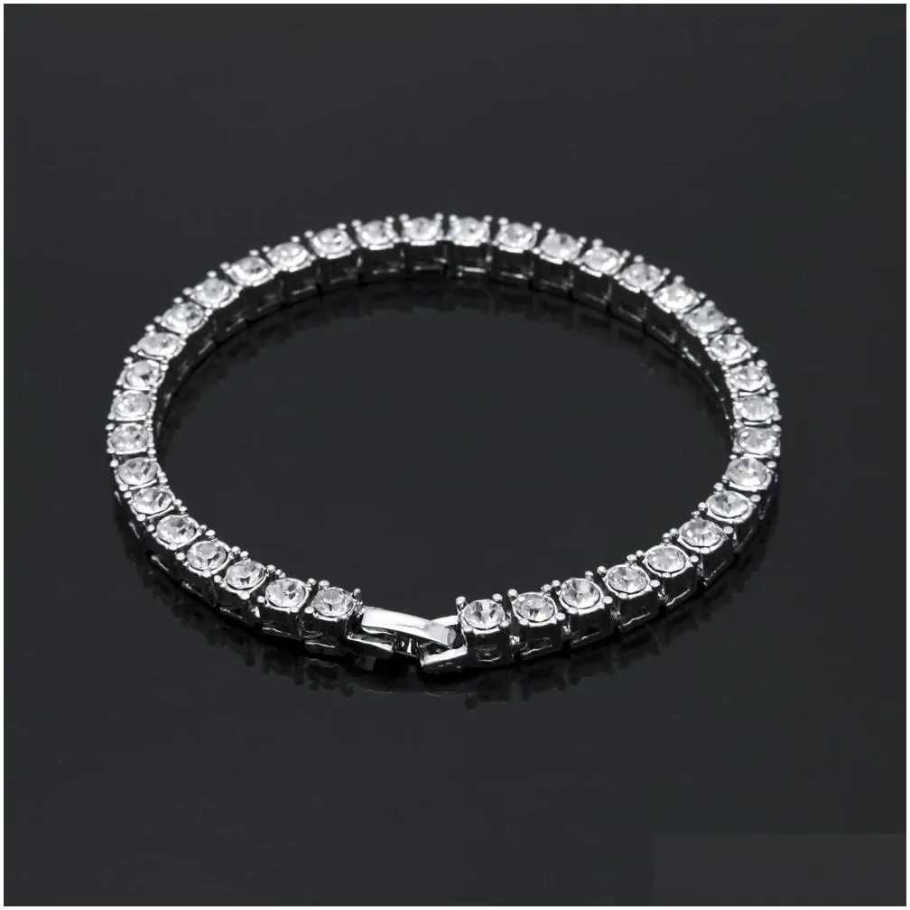 tennis chain bracelets 3mm 4/5 mm aaa cubic zirconia silver rose gold black color women fashion luxury wedding party bangles mens crystal iced out hip hop jewelry