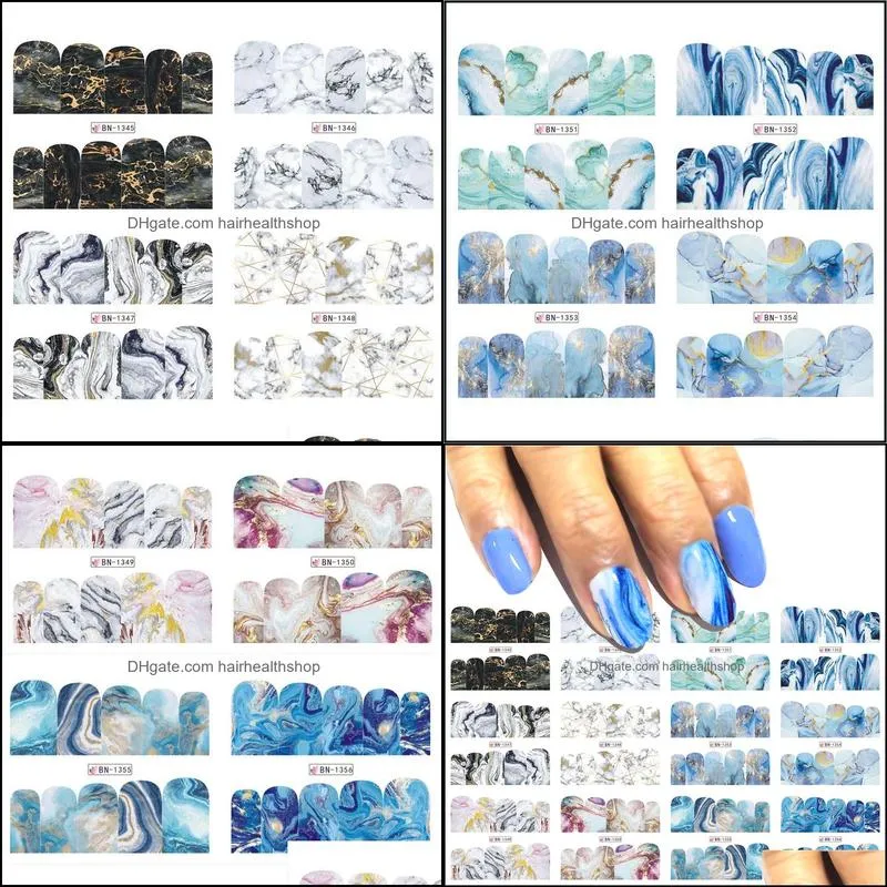 12 designs gradient marble nail art sticker fashion full cover image decals nail transfer water foils new arrival