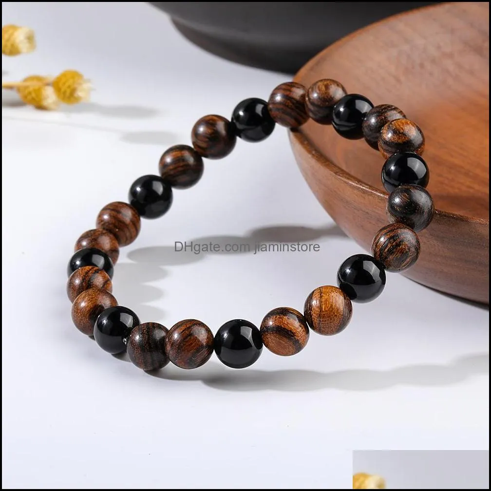 8mm 10mm handmade personality charm beaded men strands jewelry natural stone bead wood beads bracelets for women