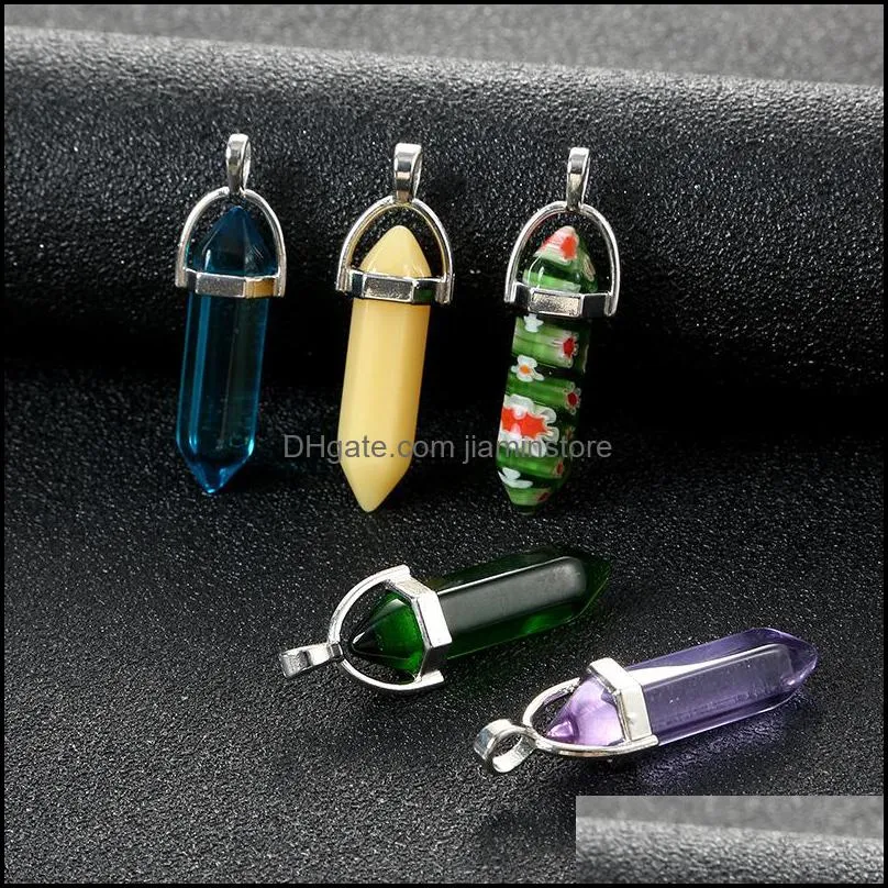 colorful glass crystal pillar charms hexagon prism shape pendants for jewelry making earrings necklace jiaminstore