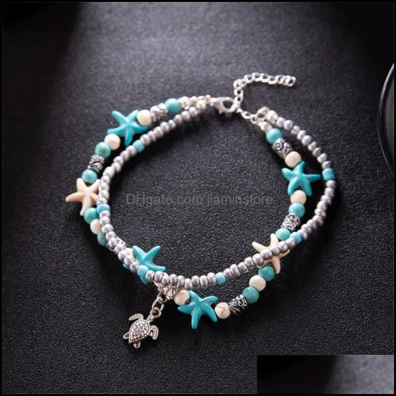 bohemian style multilayer beads chain shell starfish anklets for women leg bracelet sandals anklet jewelry gift