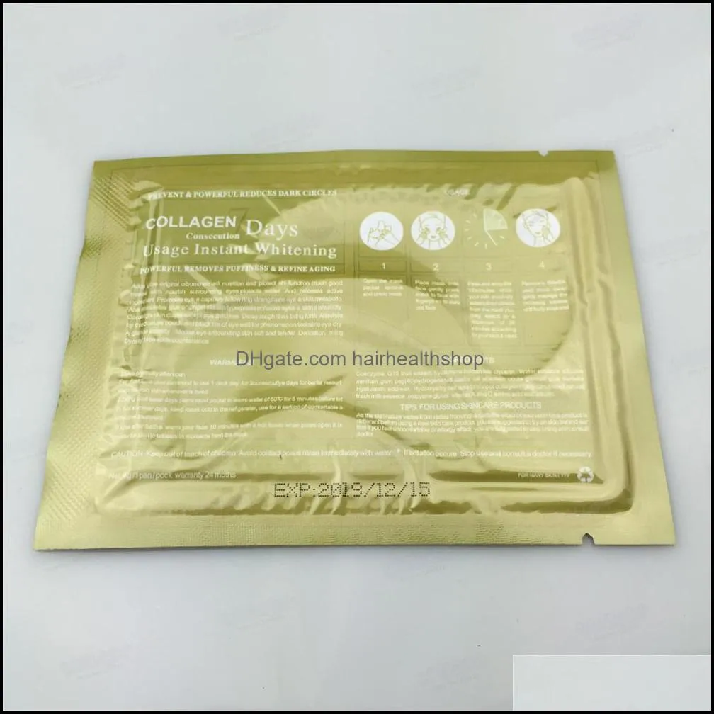 2pcsis1pack high quality gold crystal collagen eye mask hotsale eyees under eeye dark circle remover colageno