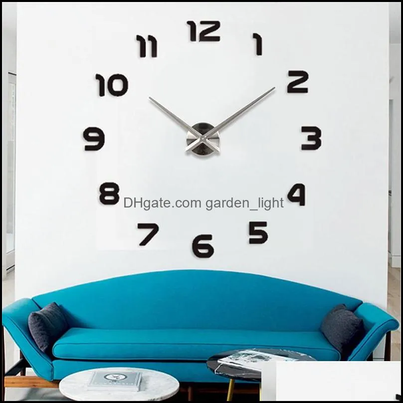 3d big number mirror wall clock large modern design 3d background wall clock diy home living room office decor art