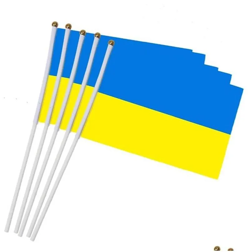 ukraine flag with white pole handhold mini ukrainian flags country banner national bunting flags durable polyester wh0545