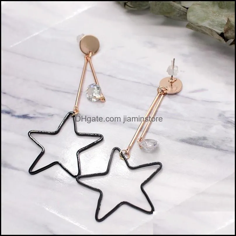new arrivals fashion jewelry crystal pentacle pentagram charms drop earrings metal geometric hollow star long earring for women gifts