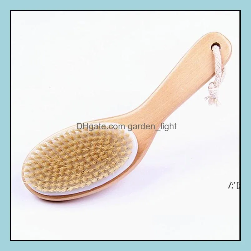 natural boar bristle body brush with contoured wooden handle exfoliates dry skin bath cleaning brush rrb15077