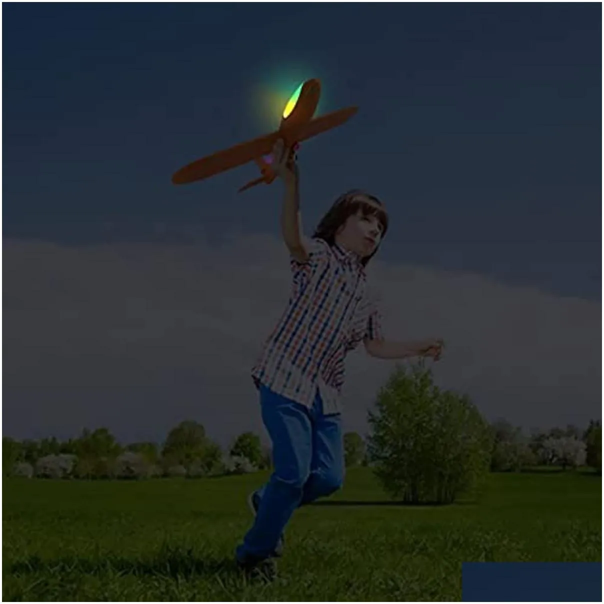 17.5 inch large airplane toys with launcher 2 flight modes led light foam glider planes outdoor flying toy 2 planes