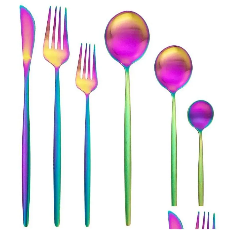 dinnerware sets 24pcs rainbow flatware 304 stainless steel tableware set matte cutlery dessert fork spoon silverware kitchen