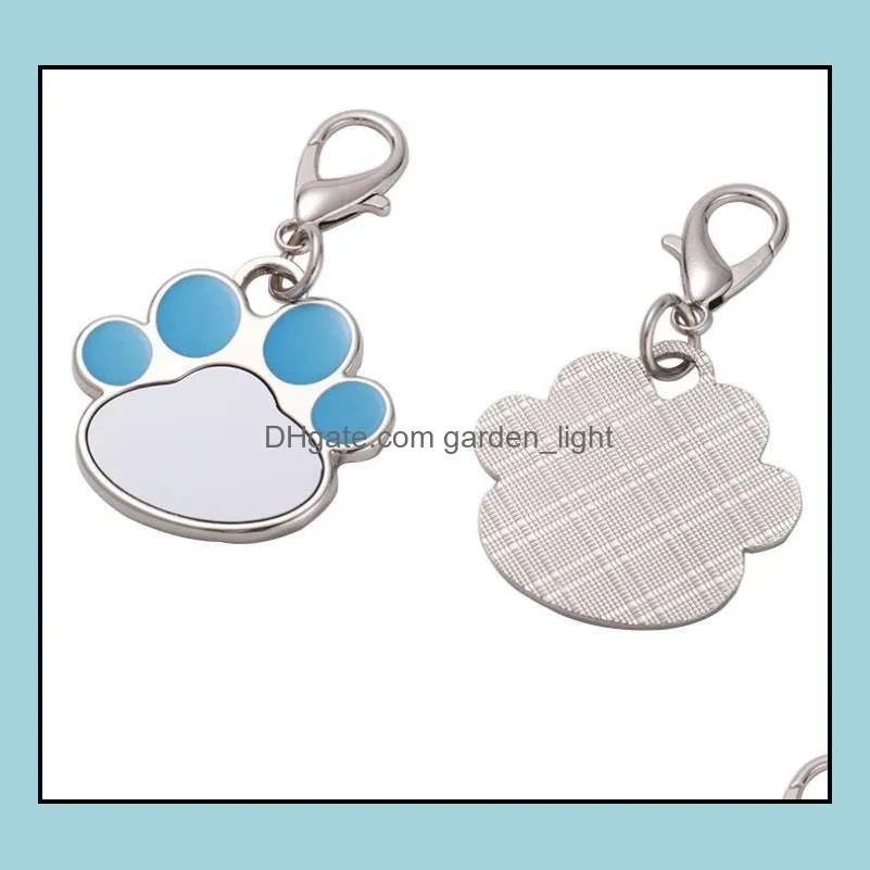 sublimation dog paw keychain favor metal diy p o keyring cute pet footprint hanging pendant christmas gift for kid rra12655