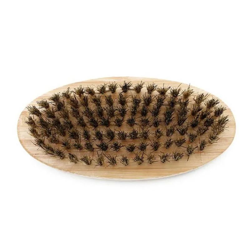 boar bristle hair beard brush hard round wood handle antistatic boar comb hairdressing tool for men beard trim customizable wvt0669