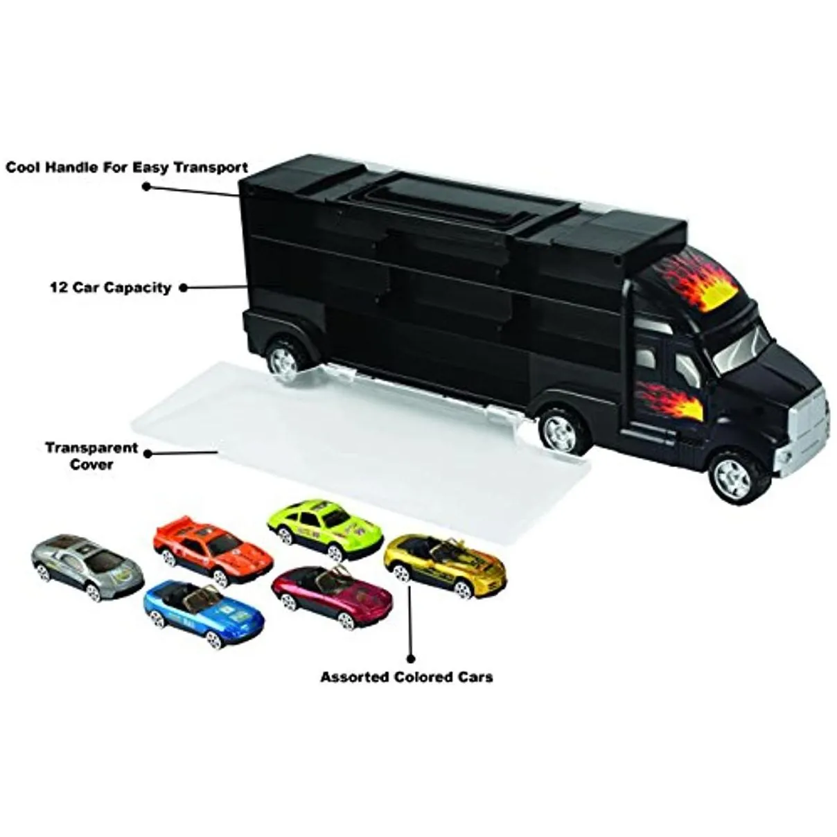 diecast model cars transport carrier truck toy with 6 stylish metal racing toys vehicle with carrying case