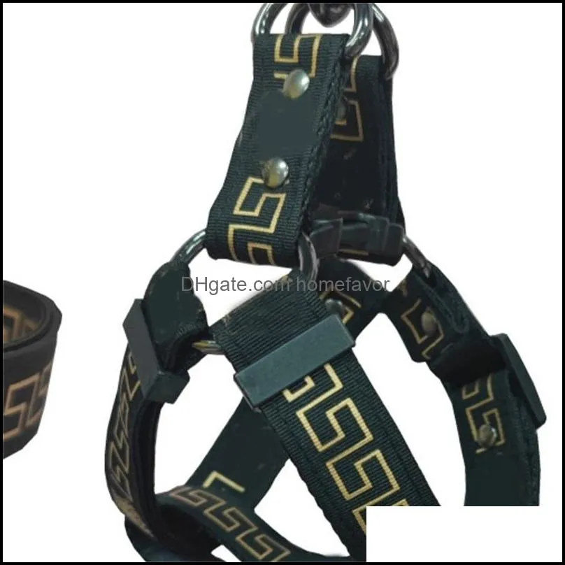 dog collar leashes set designer harness leash pets car seat belts classic bronzing font pattern pet collars small medium large dogs 5952