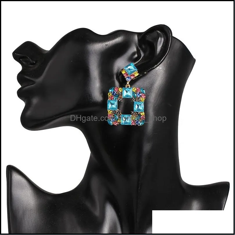 large square rhinestone earrings crystal pendientes boucle doreille statement wedding bridal jewelry women