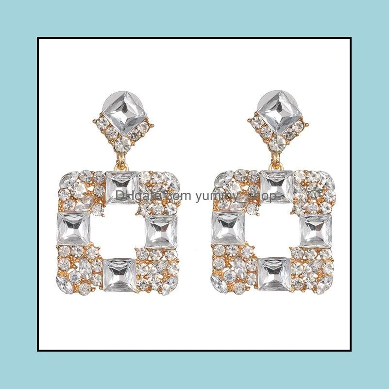 large square rhinestone earrings crystal pendientes boucle doreille statement wedding bridal jewelry women