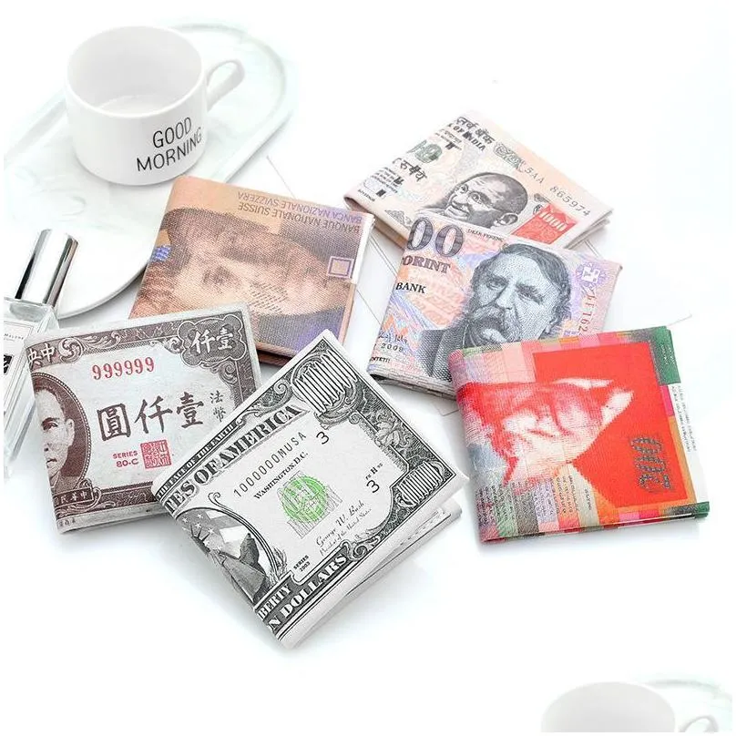 creative money printing wallet zipper foldable short wallet storage dollar sterling euro ruble pattern compartment coin purse wvt1595