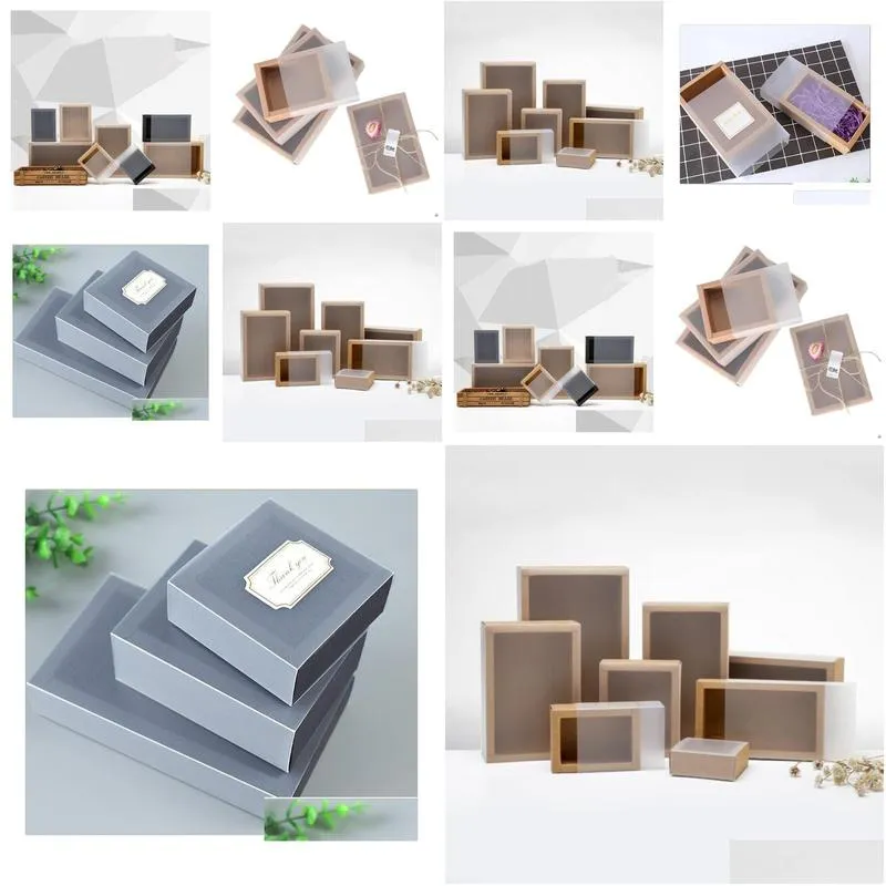 gift wrap wholesale 20pcs frosted pvc cover kraft paper drawer boxes diy box for wedding party packaging