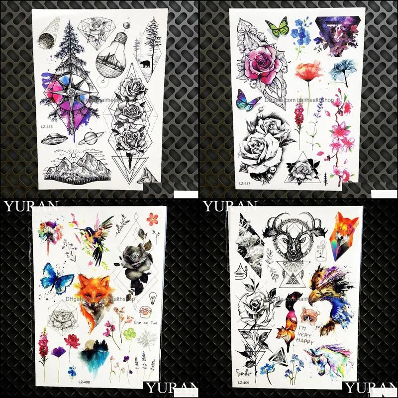 temporary tattoo sticker women body art legs waterproof arm tattoo flower geometric flora black men fake tatoo sexy planet fox