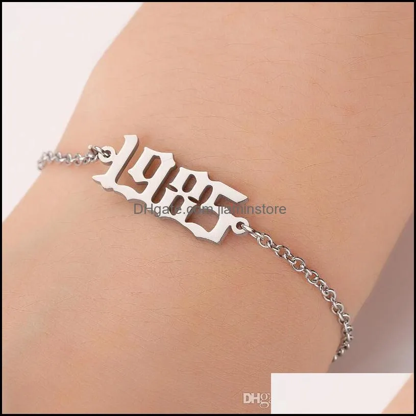 fashion stainless steel numbers bracelets gold silver plated bangle initial birth year bracelets charm hand chain jewelry kids brithday