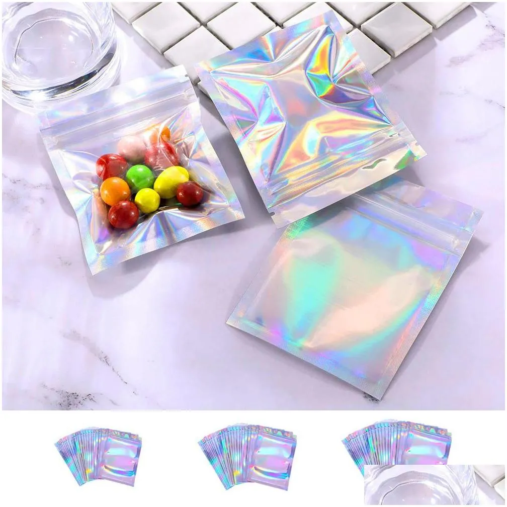 food storage ziplock resealable smell proof bags foil holographic flat bag for candy jewelry sample storage packaging